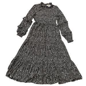 Boden 6R Jersey Midi Dress | Black White Floral Long Sleeve, Cottagecore, NWOT